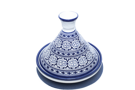Large Hand Painted Decorative Moroccan Cooking Tagine (Blue and White)