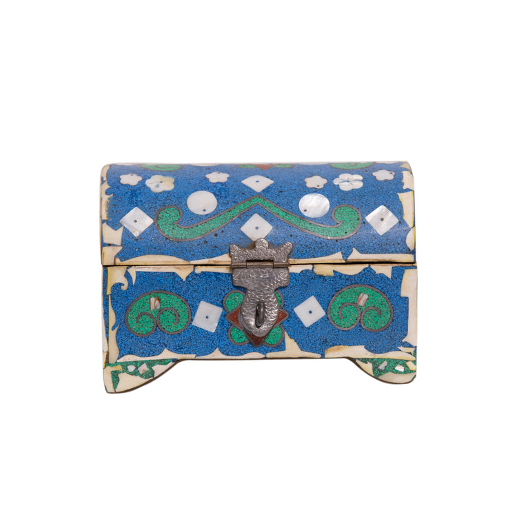 Moroccan Handcrafted Antique Jewelry Box - Blue and Green