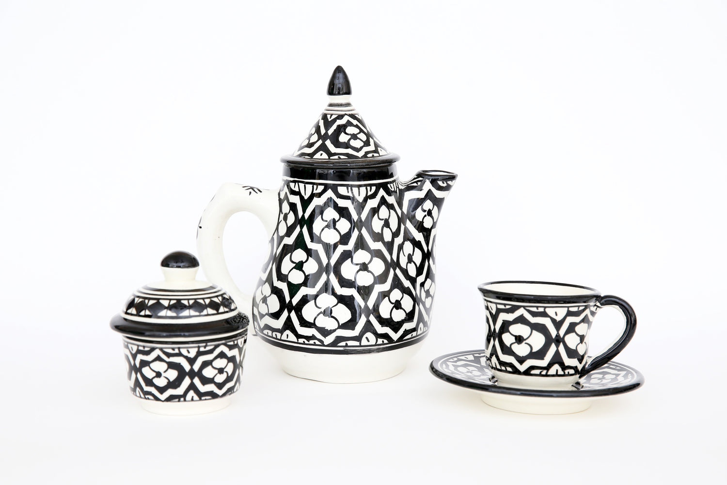 Ceramic Tea Set With Cups Saucer And Sugar Bowl Black House Of Hamani 5621