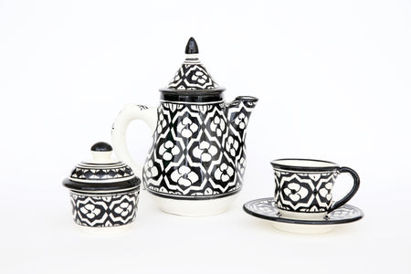 Ceramic  Tea Set with Cups, Saucer and Sugar Bowl (Black)