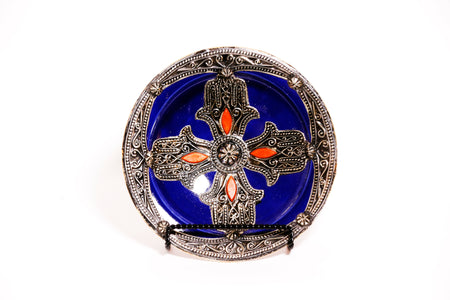 Blue Decorative Plate with Hand of Fatima Inlay