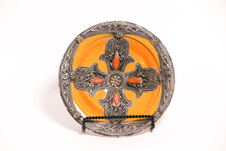 Yellow Decorative Plate with Hand of Fatima Inlay