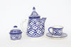 Ceramic  Tea Set with Cups, Saucer and Sugar Bowl (Blue)