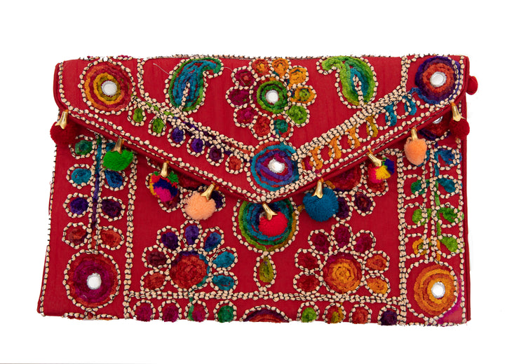 Silk Embroided Envelope Clutch