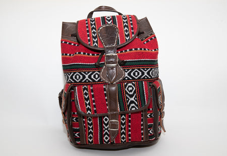 Kilim and Leather Backpack Red