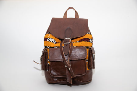 Kilim and Leather Backpack Yellow